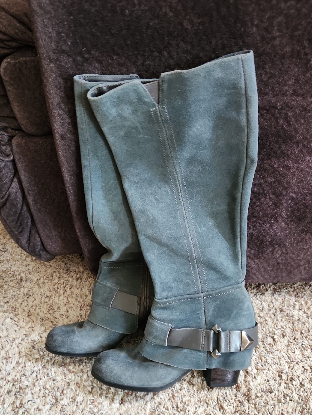 Fergie Women's Suede Knee-High Boots in Gray Size 6.5